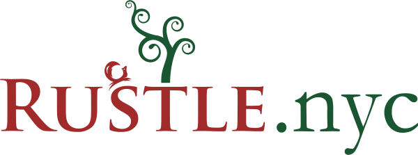Rustle.NYC Logo with spiral tree and squirrel
